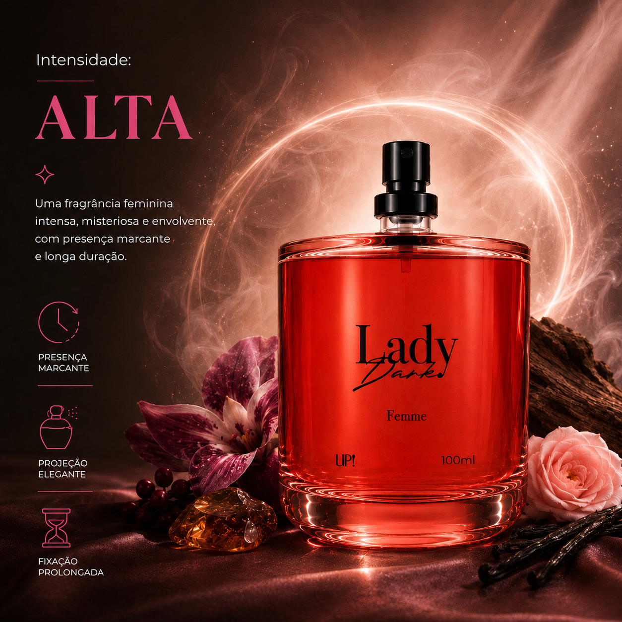 Perfume UP! Lady Dark Femme 100ml com Fragrância Intensa e Misteriosa - Imagem 7